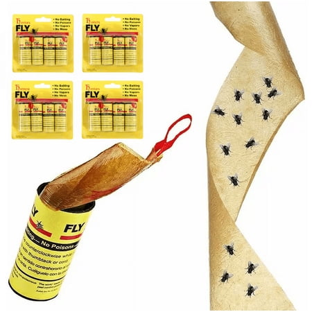 Fly Paper,Fly Trap,Sticky Fly Ribbons, Fly Catcher Ribbon,Fly Paper Strips 4 Card 16pcs (Yellow-16)