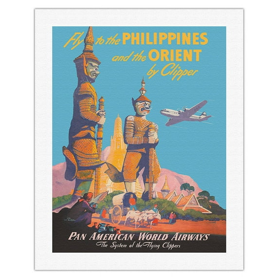 Fly to the Philippines - and the Orient by Clipper - Vintage Airline Travel Poster by Mark Von Arenburg c.1947 - Fine Art Rolled Canvas Print 20in x 26in