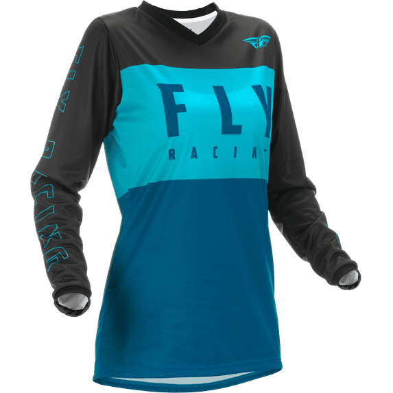 Fly Racing F-16 Youth Girls Jersey - 2022 Model - Aqua/Dark Teal/Black - YLG