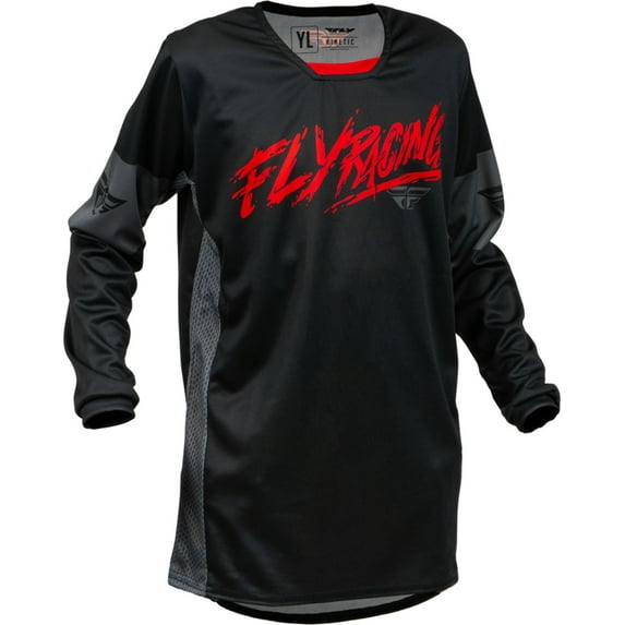 Fly Racing Kinetic Khaos Youth Jersey (Large, Black/Red/Gray)