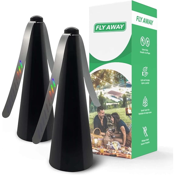 Fly Repellent Fan - 2 Pack for Outdoor/Indoor Table Use, Restaurant, BBQ, Events. Deters Flies, Wasps, Bees. Battery Operated Tabletop/Hanging Hook.
