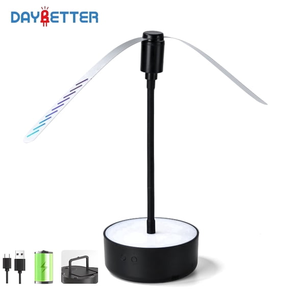 DAYBETTER Lighted Fly Spinner Fan, 360° Rotating Fly Repellent Fan with Hanging Hook, Indoor & Outdoor Table Fan for BBQ, Picnic, Restaurant