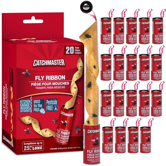 Fly Ribbon 20-Pack, Bug & Fruit Fly Traps Outdoor and Indoor, Premium Adhesive Sticky Strips & Gnat Hanging Strips, Bulk Flying Insect Paper Rolls, Pesticide-Free Home Pest Control