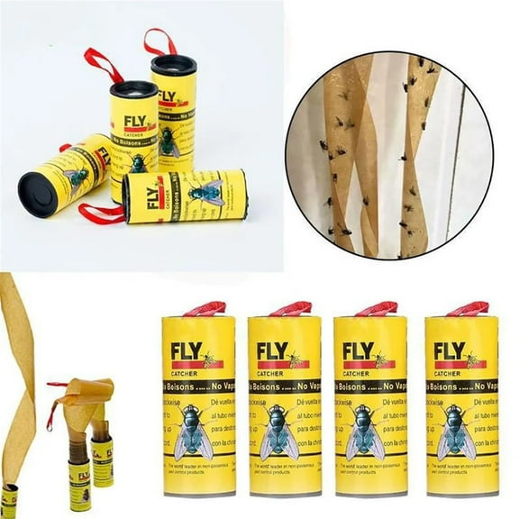 Fly Ribbon 4-Pack – Sunproof Sticky Traps for Fruit Flies & Flying Insects, Outdoor & Indoor Use, Hanging Strips