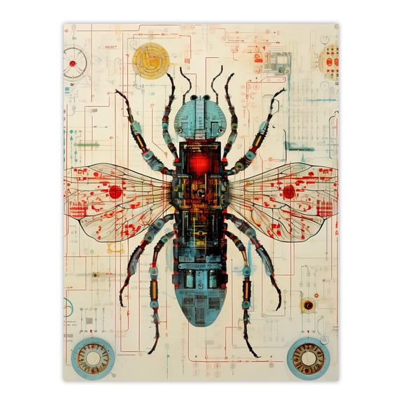 Fly Robot Hybrid Secret Military Schematic Blueprint Futuristic Complex Arcane Manuscript Gift For Him Man Cave Extra Large XL Wall Art Poster Print