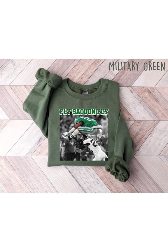 Fly Saquon Fly Hurdle Backwards Crewneck Shirt, Unisex Eagle Football Philly, Philadelphia Tee, American Football Shirt