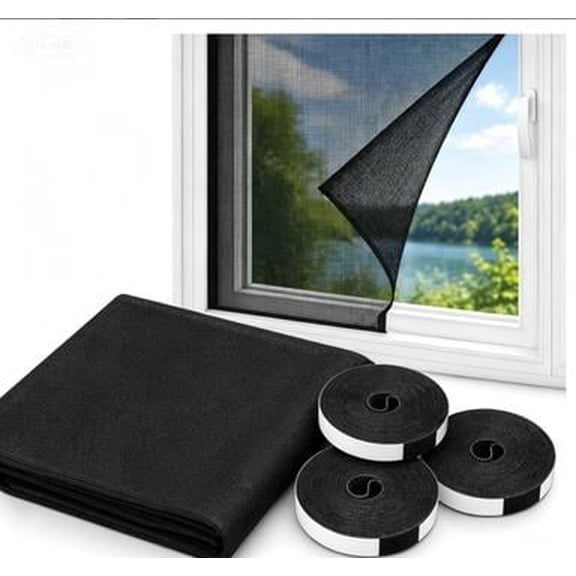 Fly Screens for Windows, Window Fly Screen with Self Adhesive Hook & Loop Tape, Washable Mosquito Net Mesh, No Drill DIY Insect Screen for Home, Bedroom & Kitchen (Black,39.4 × 51.2 in)