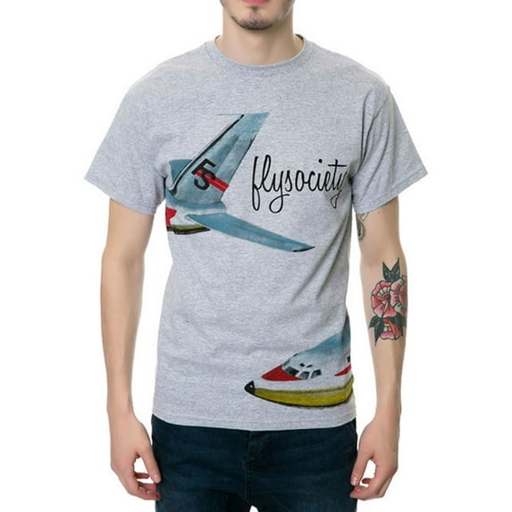 Fly Society Mens The Day Tripper Graphic T-Shirt, Grey, Small