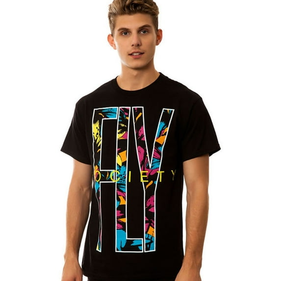 Fly Society Mens The Fly Away Paradise Graphic T-Shirt, Black, Small
