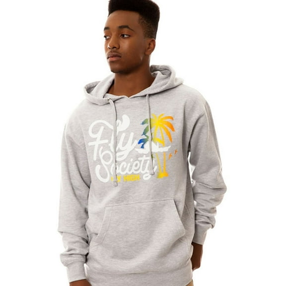 Fly Society Mens The Fly High Paradise Hoodie Sweatshirt, Grey, Large