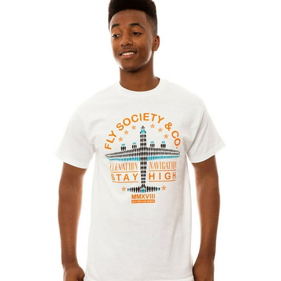 Fly Society Mens The Navigators Graphic T-Shirt, White, Small