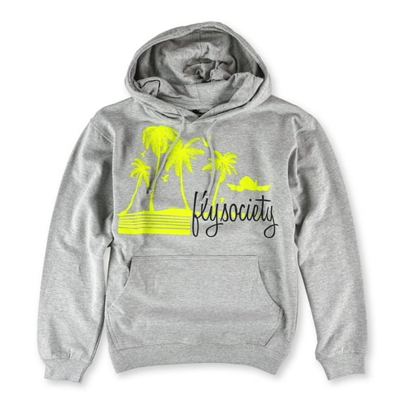 Fly Society Mens The Palm Beach Hoodie Sweatshirt, Grey, X-Large