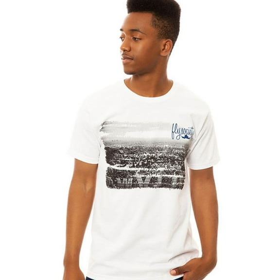 Fly Society Mens The Skyline Graphic T-Shirt, White, Large