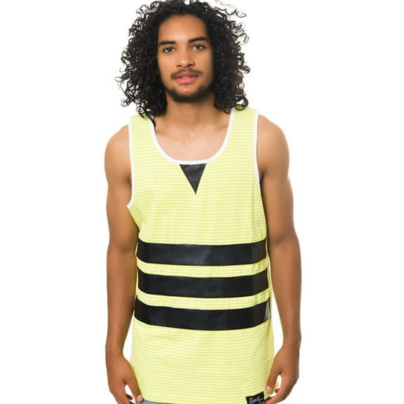 Fly Society Mens The Striped PU Tank Top, Green, Small