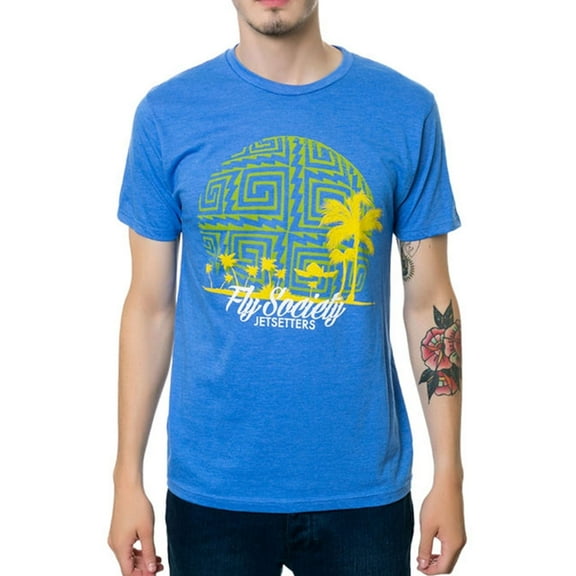 Fly Society Mens The Tahitian Sun Graphic T-Shirt, Blue, Small