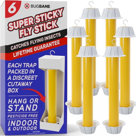 Fly Stick Sticky Fly Traps for Indoors Outdoor 6pk. Non-Toxic Super Sticky Hanging Flies Catcher Paper Tape Strips for Home. Catches All Bugs and gnats. Indoor Outdoor House Flying Insect Trap
