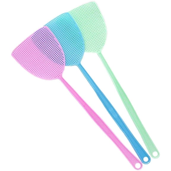 Fly Swatter, 3 Pcs Plastic Heavy Duty Manual Fly Killer, Strong Flexible Manual Swat Set, Assorted Colors, Long Range Handles Flyswatter, Indoor and Outdoor Racket for Spiders, Flies