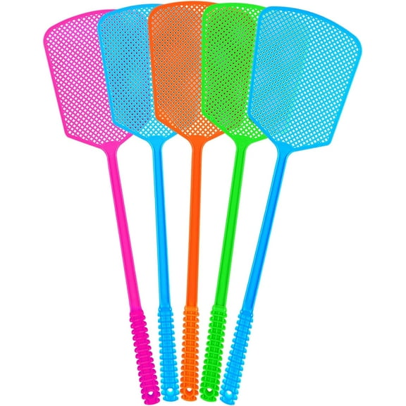 Fly Swatter,5 Pack Plastic Heavy Duty Manual Fly Killer, Long Handle Flyswatter, Large Bug Swatters That Work for Indoor and Outdoor