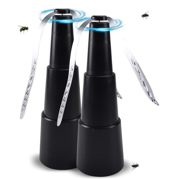 Fly Swatter Fan for Outside or Inside Battery Operated Adjustable Height Food Spinning Fly Repellent Fan for Table Use Fly Fans for Tables / Barbecue / Events / Restaurant - Black / 2 Pack