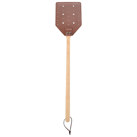 Fly Swatter, Leather Fly Swat with Long Wood Handle and Hanging, Fly Catcher Insect Mosquito Wasp Pest Control for Indoor Outdoor Home Fly, Coffee