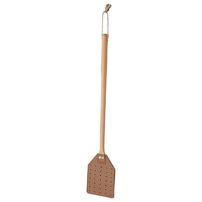 Fly Swatter Leather Fly Swat with Long Wooden Handle, Quiet & Pest Control Tool for Indoor Outdoor Home, Hanging Design, Black/Brown, 19.5 Inch