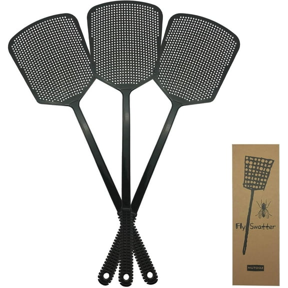 Fly Swatter Multi-pacl Manual, Flexible & Heavy Duty Fly Swatters Thick Handle, Black 3 Pack