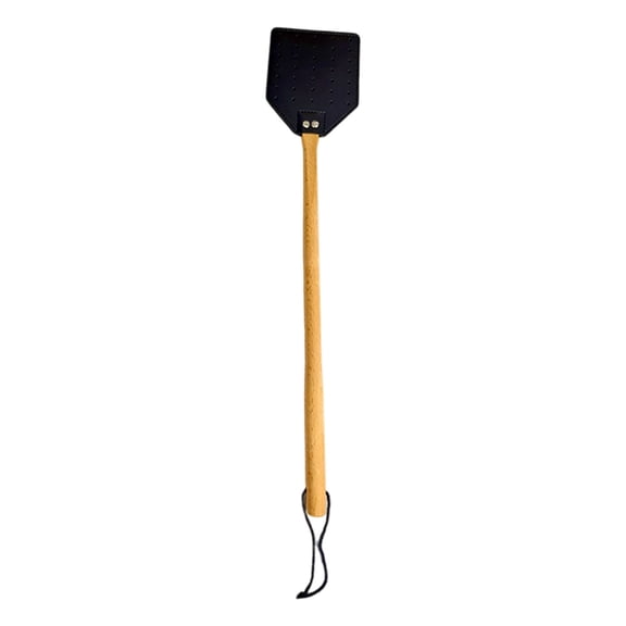 Fly Swatter With Wooden Handle Leather Bug Zapper Paddle With Hanging Rope For Indoor Outdoor Household Insect Pest Remover(Black-50Cm)