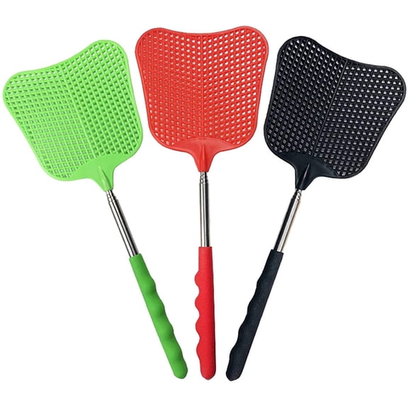 Fly Swatters Extendable, Durable Plastic Fly Swatter Heavy Duty Set, Telesco Flyswatter with Stainless Steel Handle for Indoor/Classroom/Office (3 Pack)