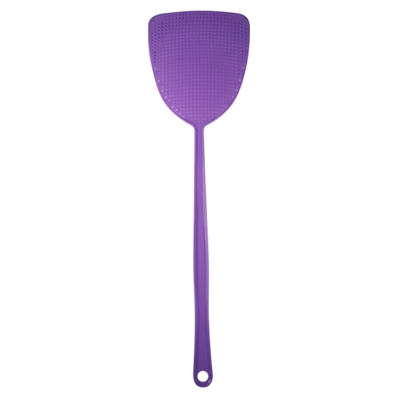 Fly Swatters, Plastic Flyswatter Manual Heavy Duty Fly Swatter with Long Flexible Handle Hollow Out Wasp Swatter for Home Indoor Outdoor Kitchen, Purple, 17.5 Inch