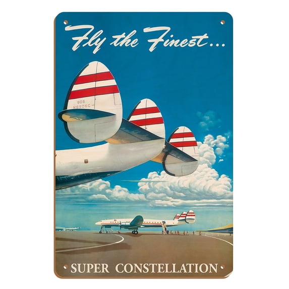 Fly The Finest Super Lockheed Constellation (Connie) - Vintage Airline Travel Poster by Frank Soltesz 1952 - 8 x 12 inch Vintage Wood Art Sign