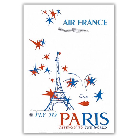 Fly To Paris France - Gateway to the World - Lockheed Constellation “Connie” - Vintage Airline Travel Poster by Raymond Gid c.1953 - Master Art Print 10in x 14in