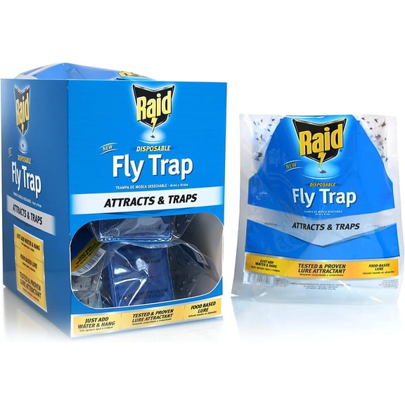 Fly Trap for Outdoor Use, 6 Pack, Disposable Bag with Entry Funnel, Preloaded Lure, Water-Activated Hanging Bug Catcher for Patios, Gardens, Trash Areas, Picnics, Easy to Use & Discard