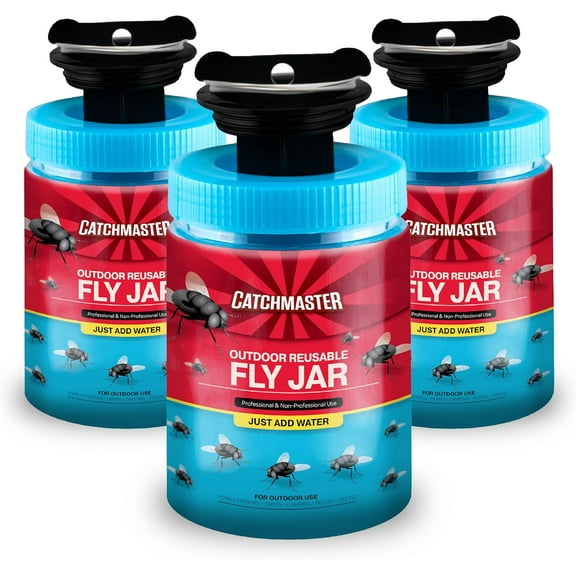 Fly Traps Outdoor 3-Pack with Airlock Lid for No-Mess Disposal, Pesticide-Free Hanging Fly Jars, Reusable Bug Catchers for Yard, Patio & Trash, Sets Up in Seconds