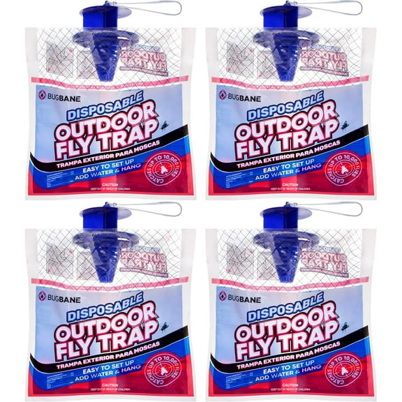 Fly Traps Outdoor Fly Trap for Patio. 4 Non-Toxic Pre-Baited Flies Bags Outdoor Disposable. Hanging Bug Catchers for All Filth Flies Killer for Outside Bug Control in Yard Horse Ranch Trash Can