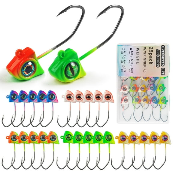 Fly Tying Jigs Heads, 25pcs Crappie Jig Heads for Fly Fishing Jig Head Hooks Swimbait Jig Head with 3D Eyes DIY Crappie Trout Tying Flies 1/8oz 1/16oz 1/32oz