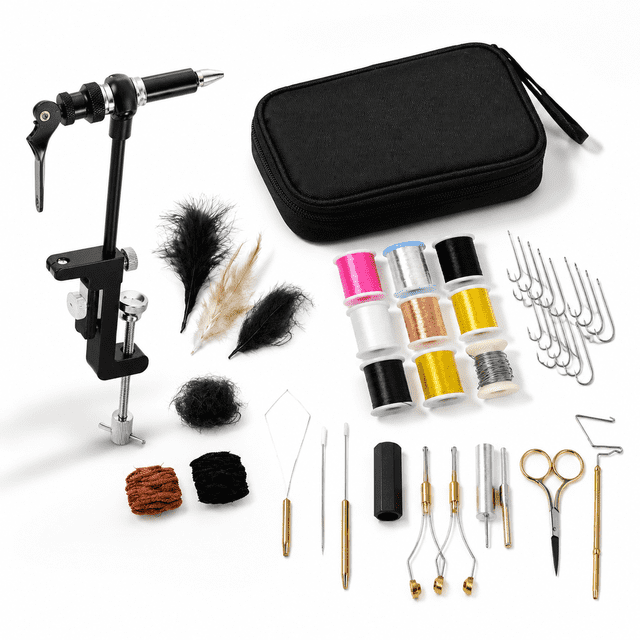 Setting Site Settings Fly Tying Kit with Fly Tying Vise, Beginner Starter Set with Over 100 ...