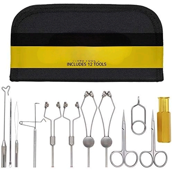 Fly Tying Tool Kit 12 in 1 with Bobbin Finisher Scissors Hackle Hair Stacker Fly Fishing Tying Tools Set$$Sport & Recreation Other