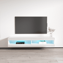 Fly Type-34 Floating TV Stand for TVs up to 70", Modern High Gloss 63" Entertainment Center, Wall Mounted TV Media Console with Storage Cabinets and LED Lights