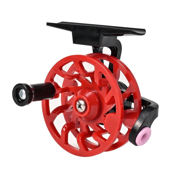 Fly Wheel Ice Fishing Reel With Bite Alarm, All-Metal Brass Spindle For Trout Pike, Smooth Drag Adjustment, PC Body, Black(red)
