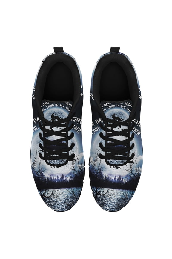 Fly Witch Broom Big Moon Night Sky Running Shoes Sneakers Mesh Black Size 4.5