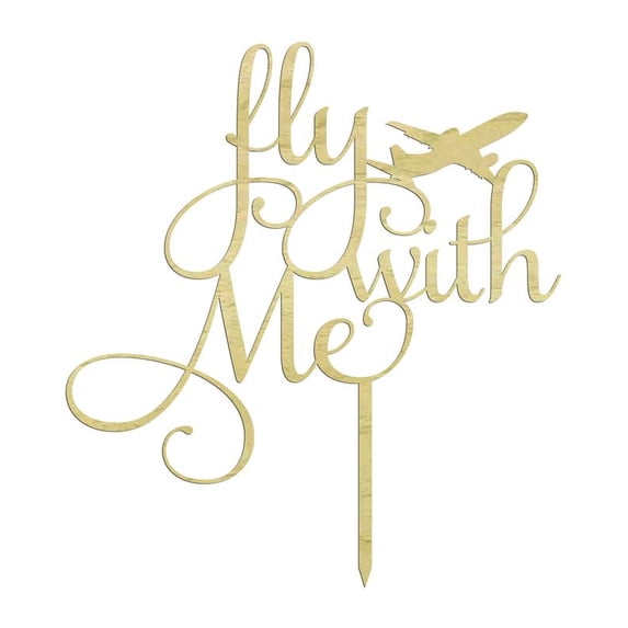 "Fly With Me" Rustic Wedding Custom Cake Topper Persoanlzied Cake Topper With Airoplane Cake Decoration 7"-8" Inches Wide