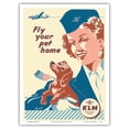 thumbnail image 1 of Fly Your Pet Home - KLM Royal Dutch Airlines - Vintage Airline Travel Poster by Palo c.1953 - Master Art Print (Unframed) 9in x 12in, 1 of 4
