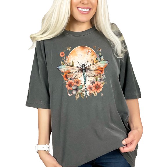 Fly and Flowers T-Shirt, Nature-Inspired Graphic Tee, Artistic Fly Shirt, Boho Floral T-Shirt, Fly Art Tee, Pepper Comfort Colors T-Shirt, Large
