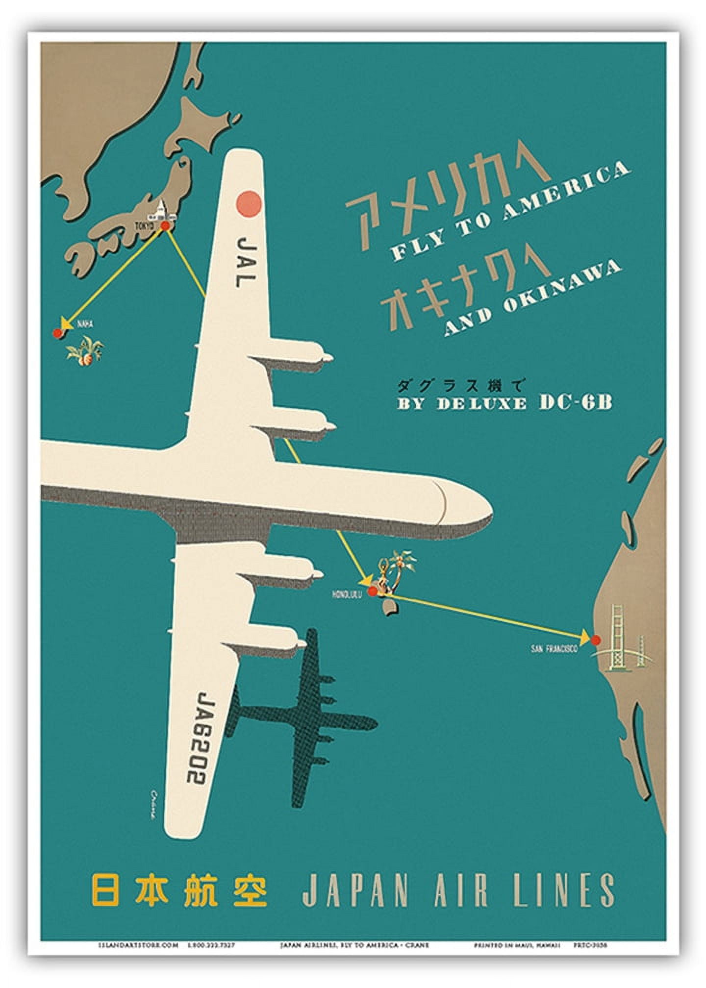 Fly to America and Okinawa Deluxe DC6B Japan Airlines Vintage