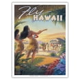 thumbnail image 1 of Fly to Hawaii - Hula Dancers - Vintage Hawaiian Travel Poster by Kerne Erickson - Master Art Print (Unframed) 9in x 12in, 1 of 4