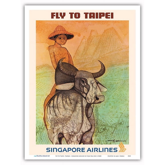 Fly to Taipei Taiwan - Singapore Airlines - Vintage Airline Travel Poster by Seah Kim Joo c.1960s - Master Art Print (Unframed) 9in x 12in