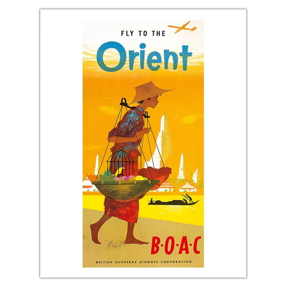 Fly to the Orient - British Overseas Airways Corporation BOAC - Vintage Airline Travel Poster c.1950s - Fine Art Matte Paper Print (Unframed) 20x26in
