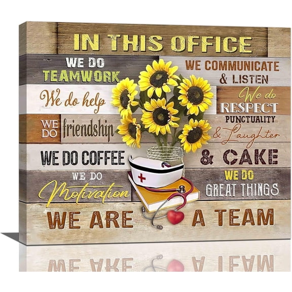 FlyAF In This Nurse Wall Artspirational Quotes Therapist Medical Teamwork Nursing Gifts Sunflower Pictures Wall Decor We Are A Team Canvas Painting Prints Decorations for School 10x8inch Framed
