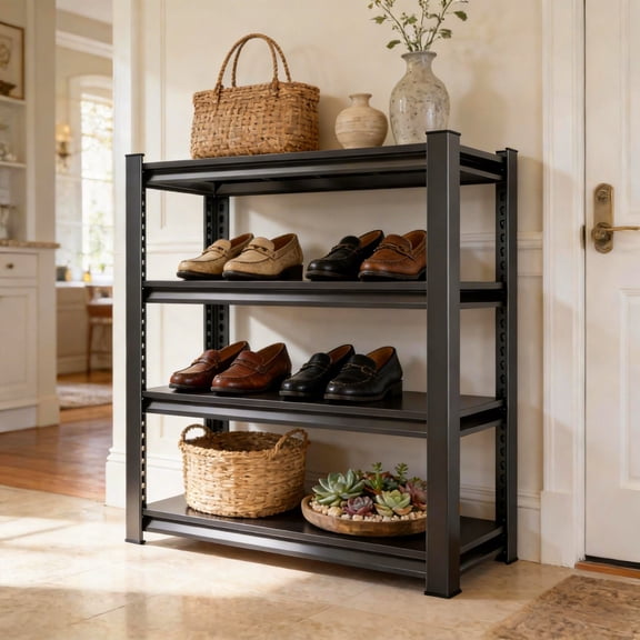 FlyDzrewt Shoe Storage Shelves Heavy Duty, 4 Tier Shoe Rack, 2000 Lbs Industrial Shoe Organizer, Entryway Shoe Storage Organization Free Standing Shelves 23.6"W×11.8"D×44.1"H