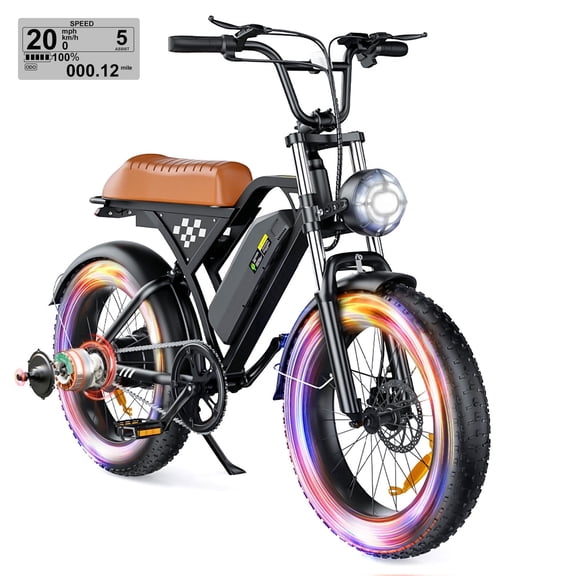 FlyORO 1000W Peak Electric Bike,20*4" Fat Tire Electric Dirt Bicycle,Ebike for Adults with 65+Miles Full Suspension UL2849